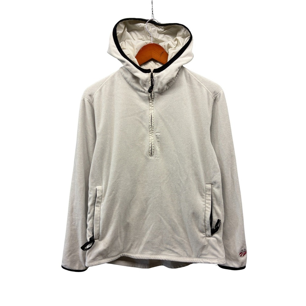Tommy Hilfiger Fleece Pullover Hoodie Men's S Beige Half Zip‎ Pocket US Ski Team